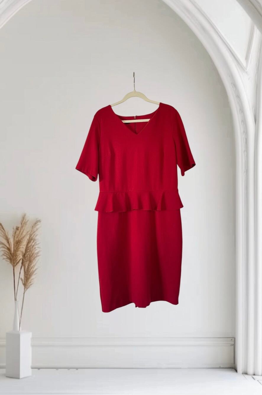 Talbots Refined Dress Women Red Short Sleeve Knee Stretch Size 12
